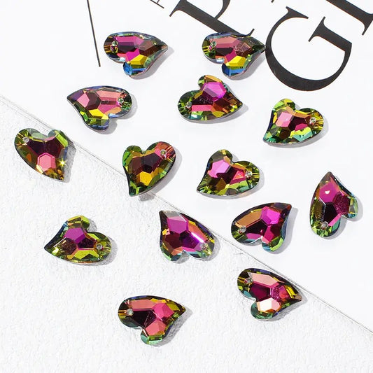 Pandantiv inima cristal 17x14mm mov si verde