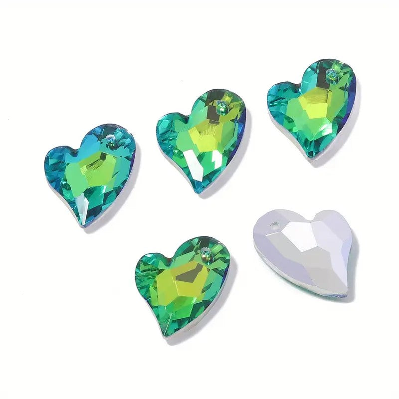 Pandantiv inima cristal 17x14mm verde si albastru
