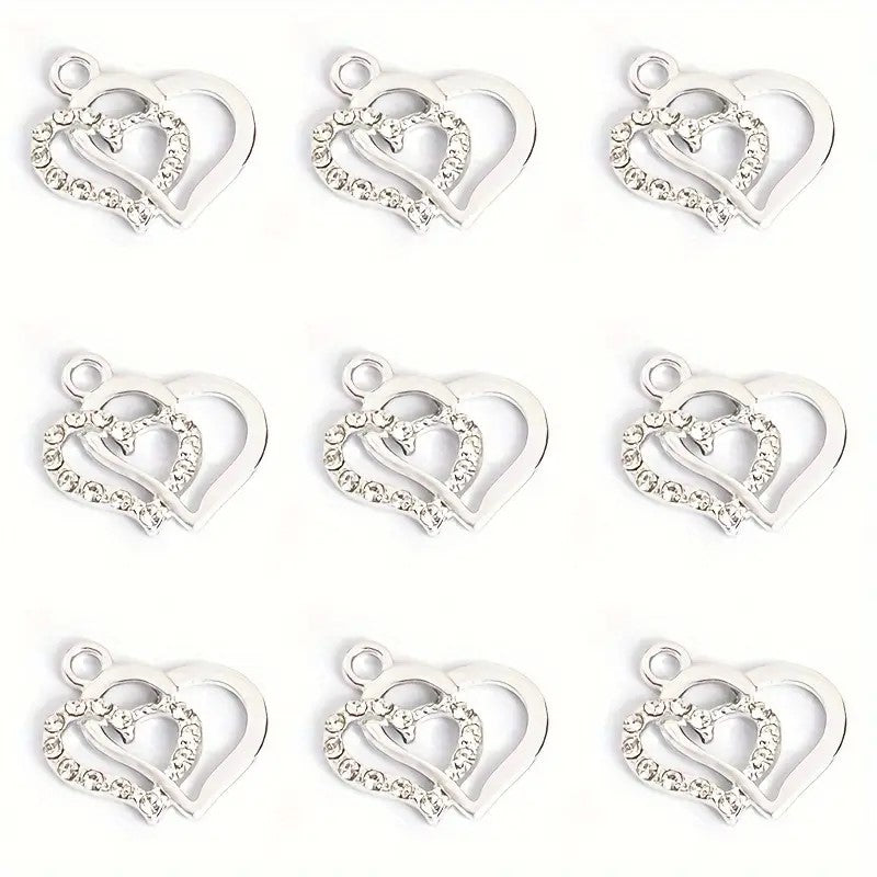 Pandantiv inimi cu cristale 18x16mm argintiu