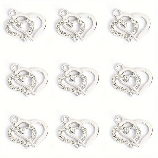 Pandantiv inimi cu cristale 18x16mm argintiu