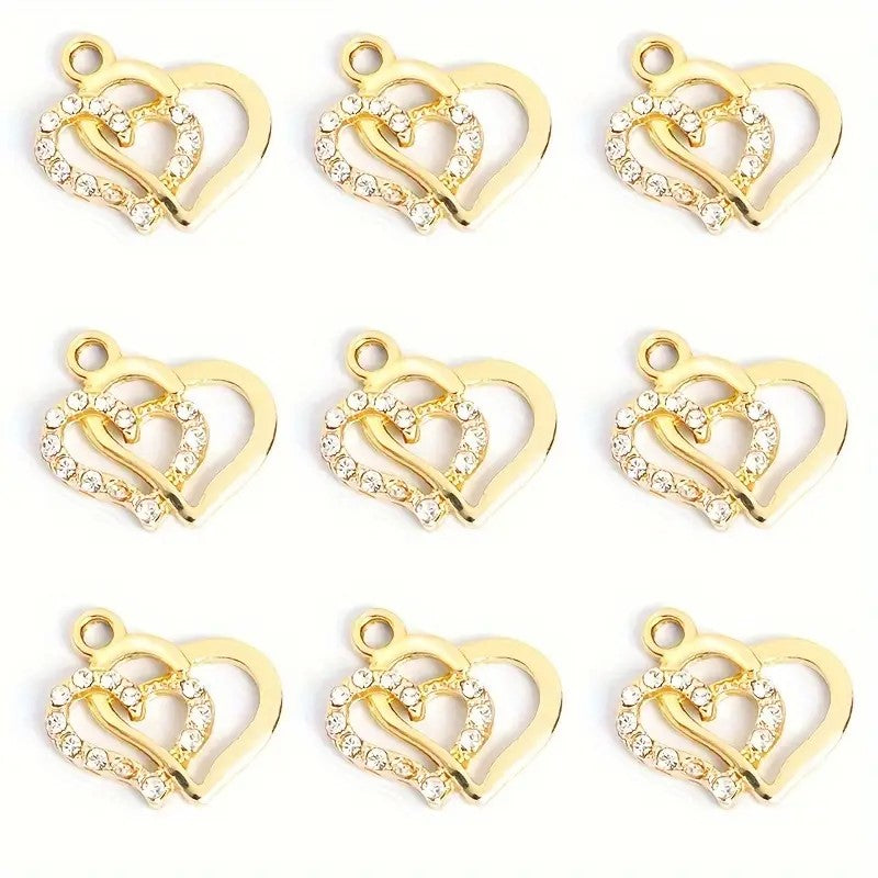 Pandantiv inimi cu cristale 18x16mm auriu