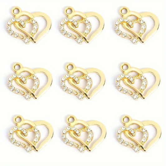 Pandantiv inimi cu cristale 18x16mm auriu