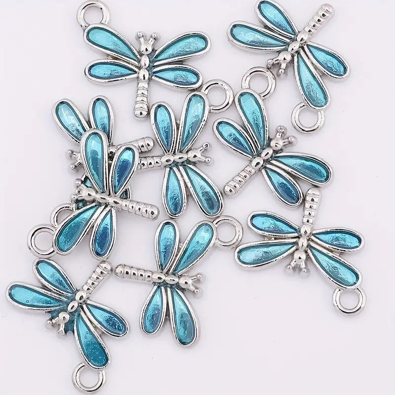 Pandantiv libelula argintiu emailat albastru 14mm