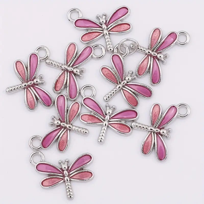 Pandantiv libelula argintiu emailat fucsia 14mm