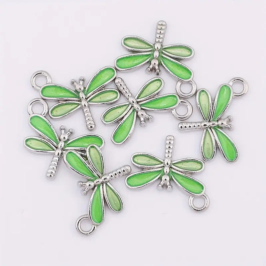 Pandantiv libelula argintiu emailat verde 14mm