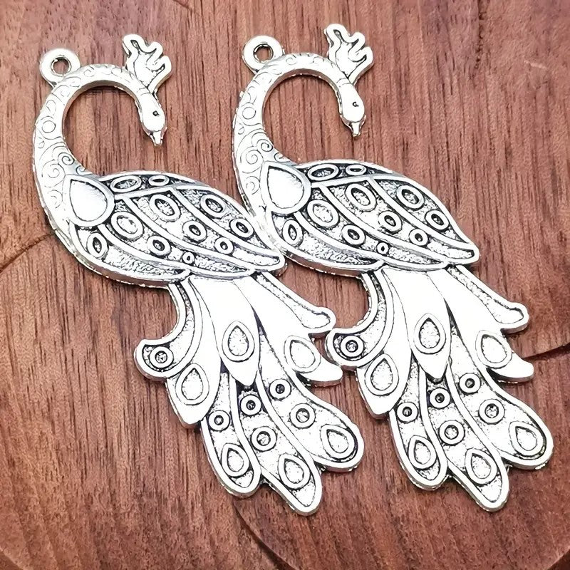 Pandantiv paun 21x61mm argintiu