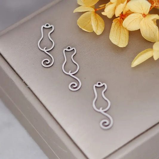 Pandantiv pisica otel inoxidabil 25x8mm argintiu