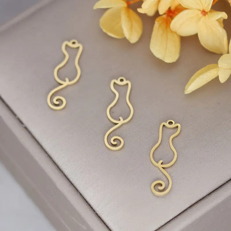 Pandantiv pisica otel inoxidabil 25x8mm auriu