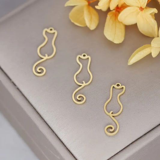 Pandantiv pisica otel inoxidabil 25x8mm auriu