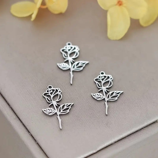 Pandantiv trandafir otel inoxidabil 12x20mm argintiu