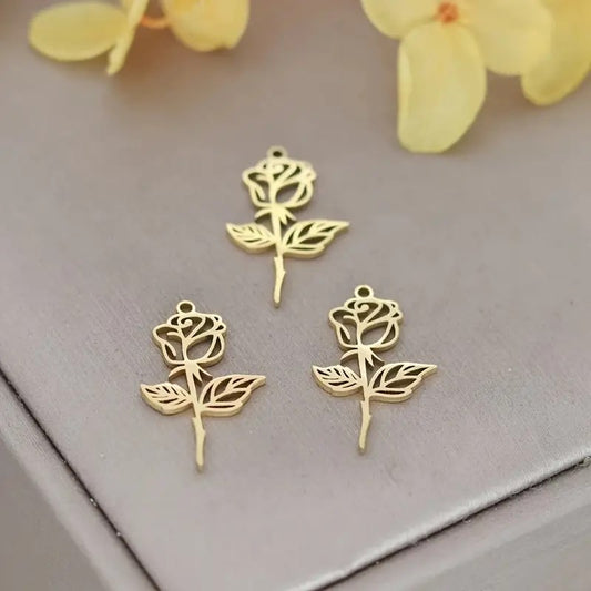 Pandantiv trandafir otel inoxidabil 12x20mm auriu