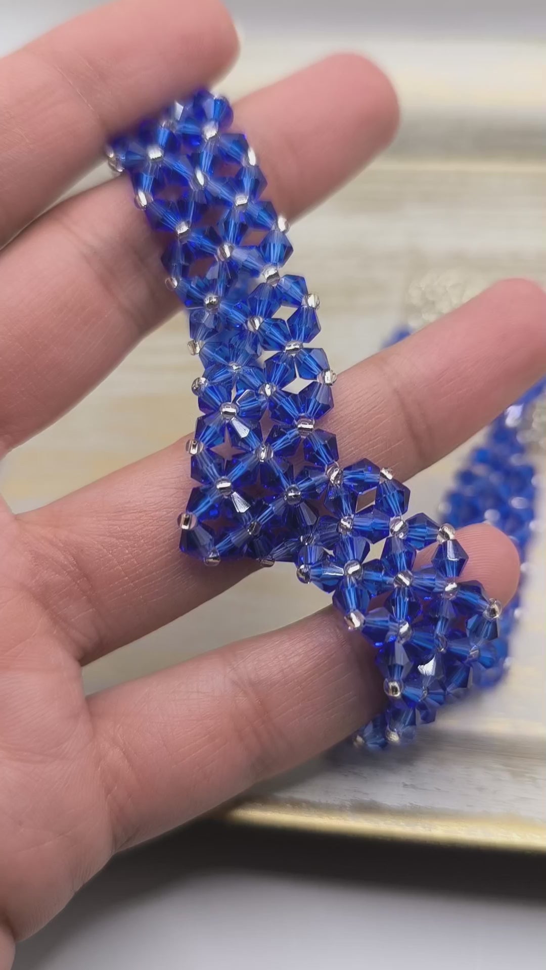 Colier handmade Silver Cobalt albastru si argintiu