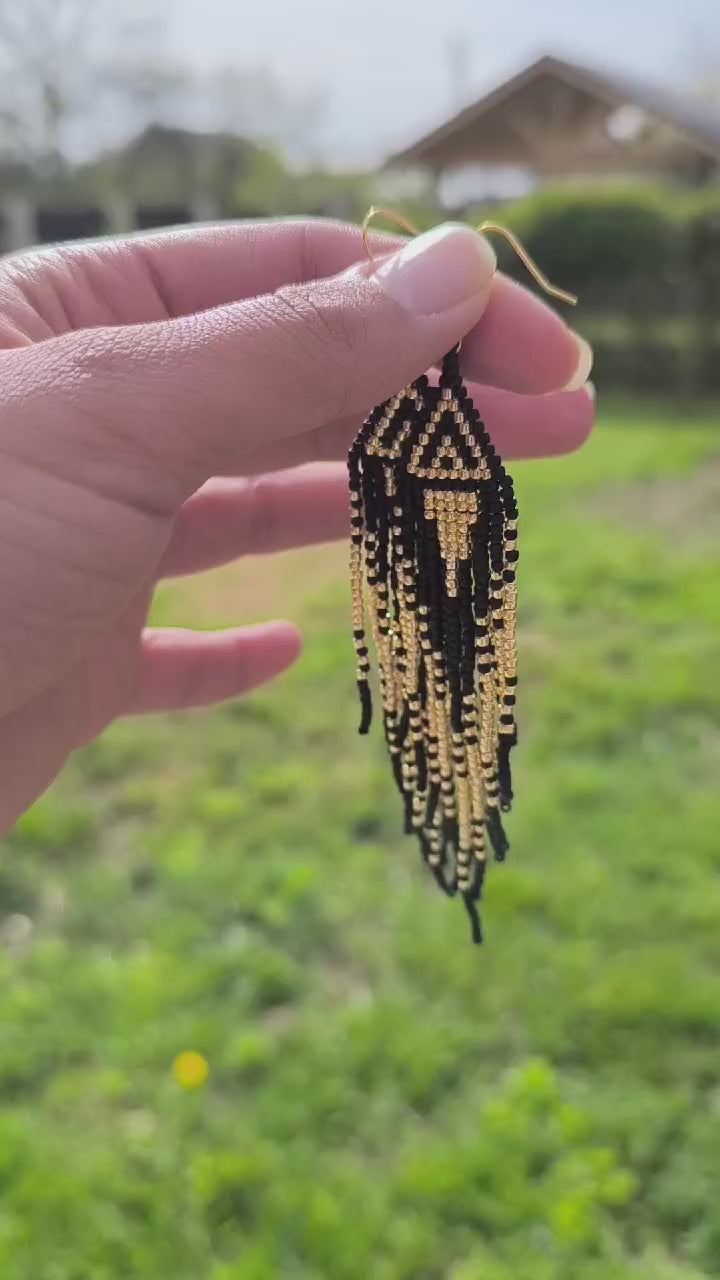 Cercei franjuri Black&Gold negru si auriu