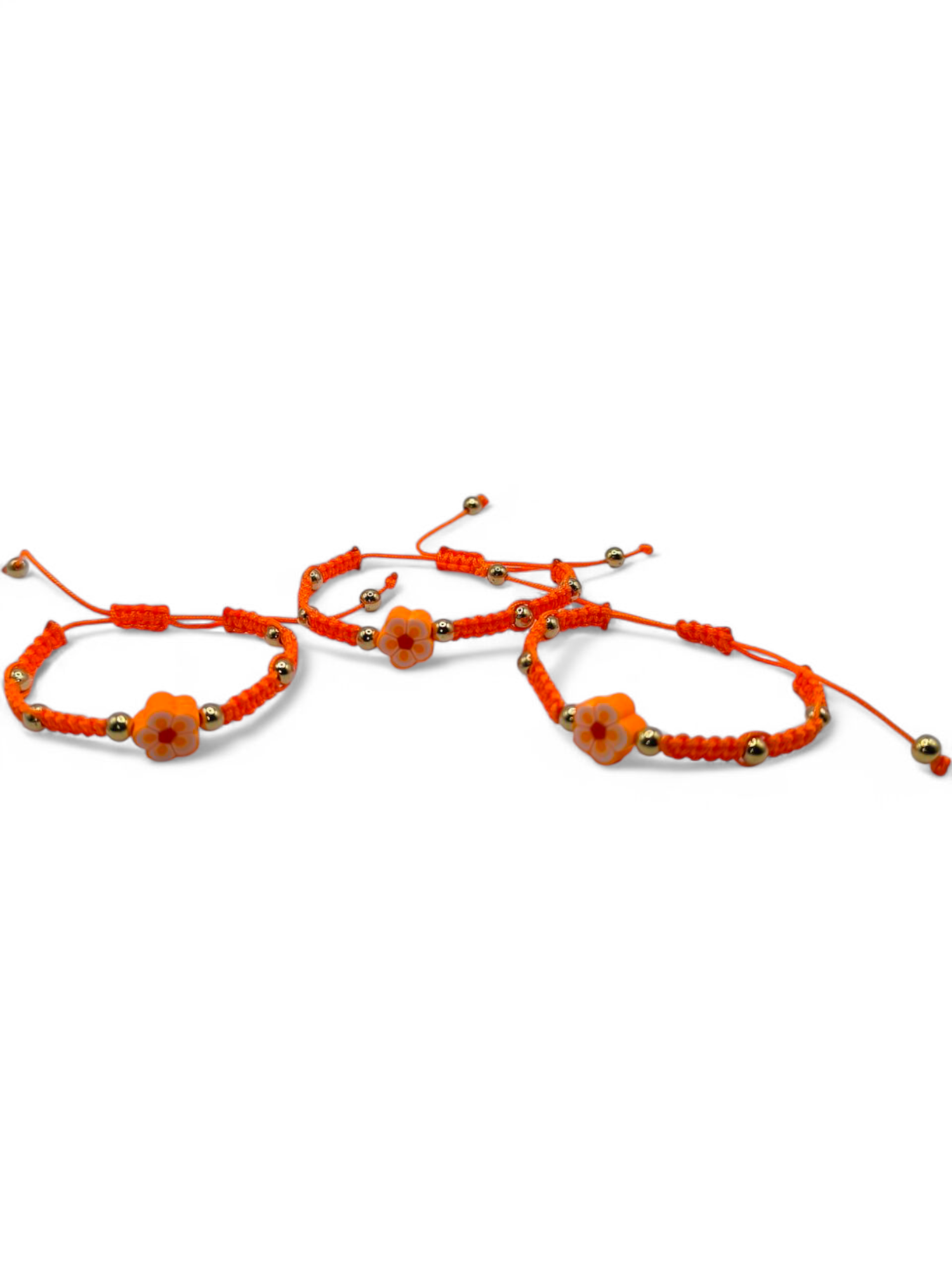 Bratara reglabila copii Orange Flower portocaliu si auriu cu floare