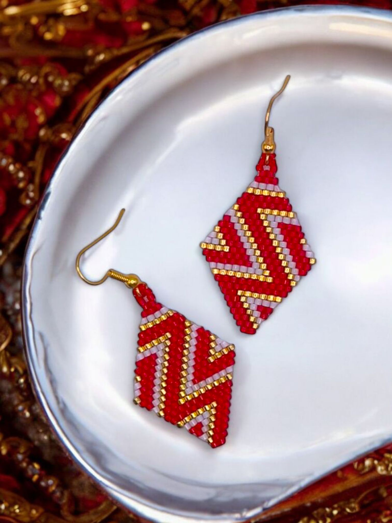 Cercei romb Gold Red rosu si auriu