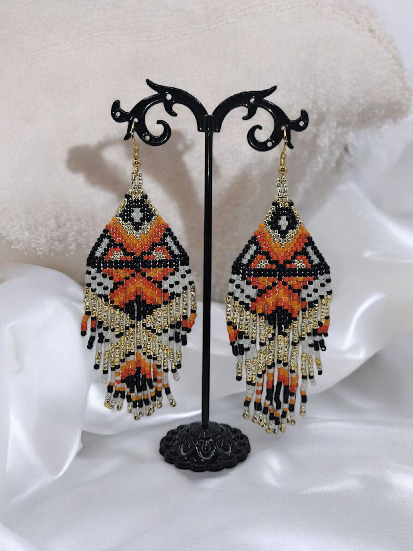 Cercei franjuri Starlight Butterfly portocaliu cu auriu si negru