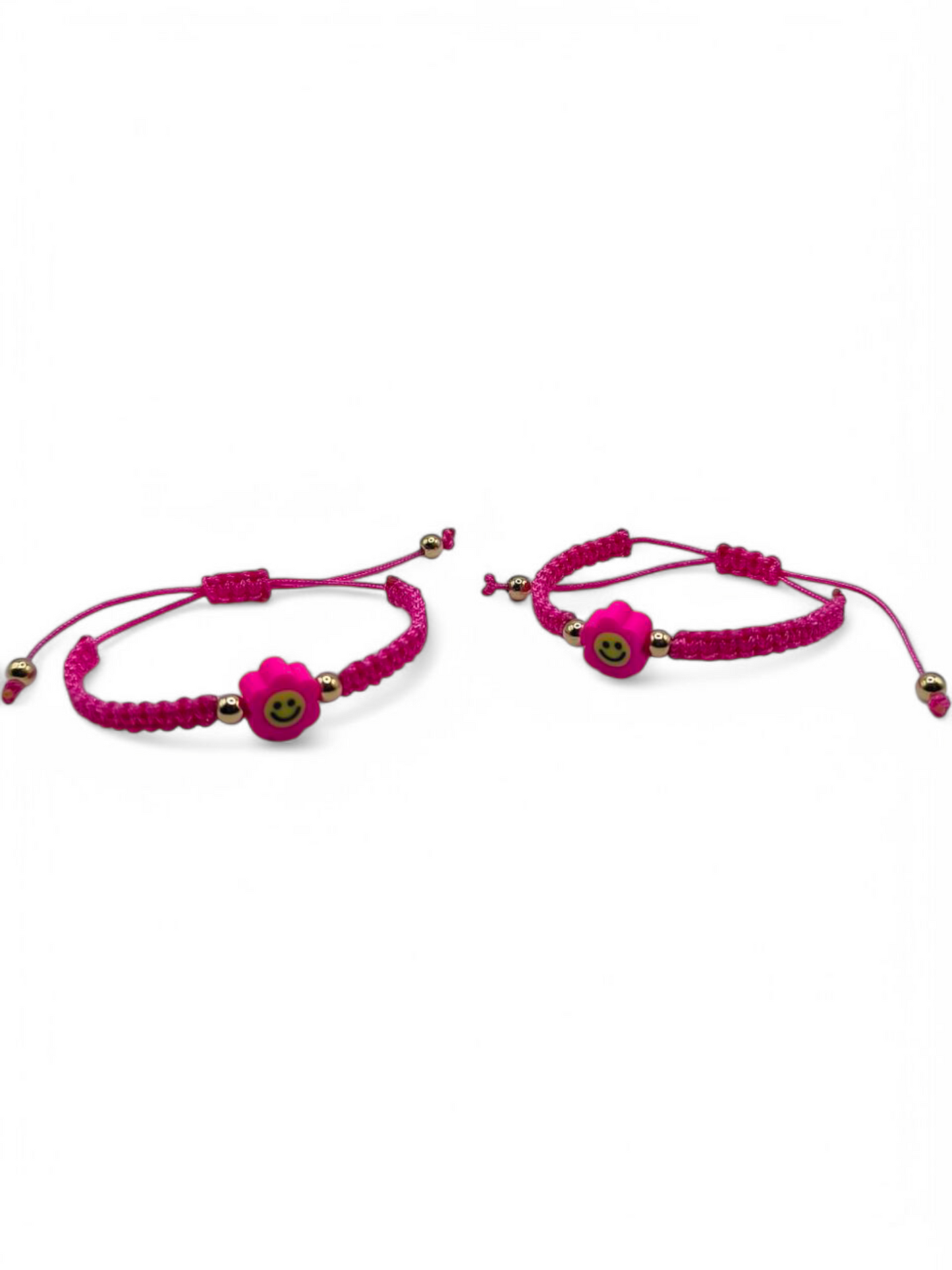 Bratara reglabila copii Pink Smile roz si auriu cu floare si zambet