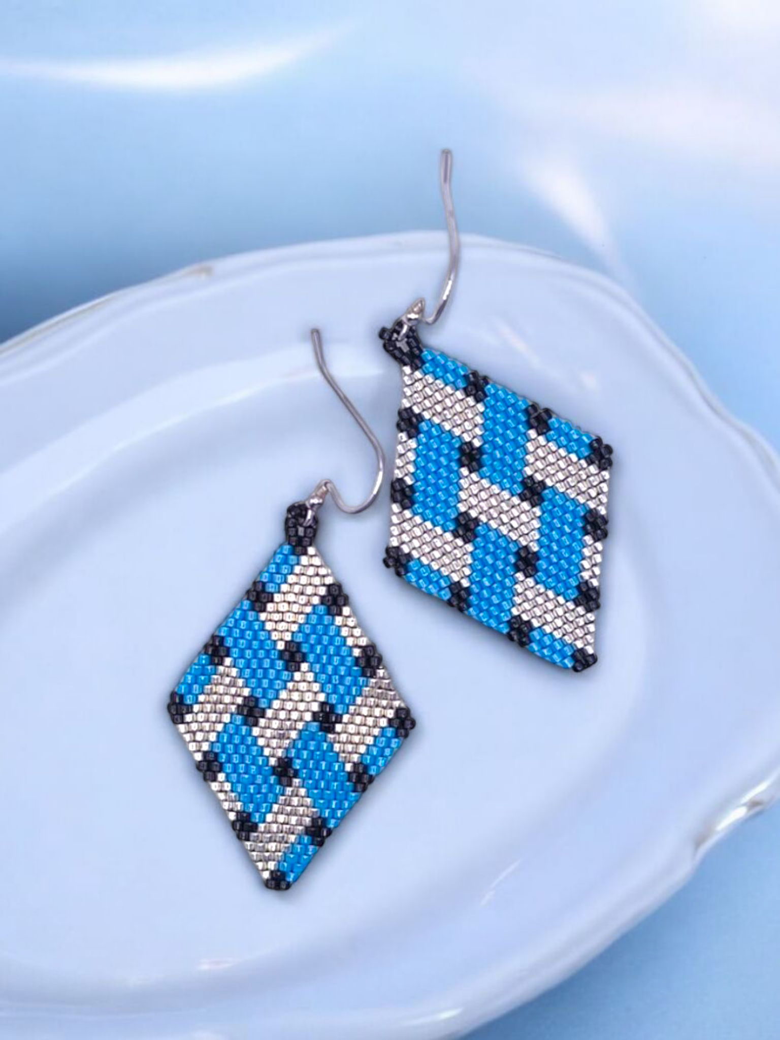 Cercei romb Sterling Blue albastru si argintiu