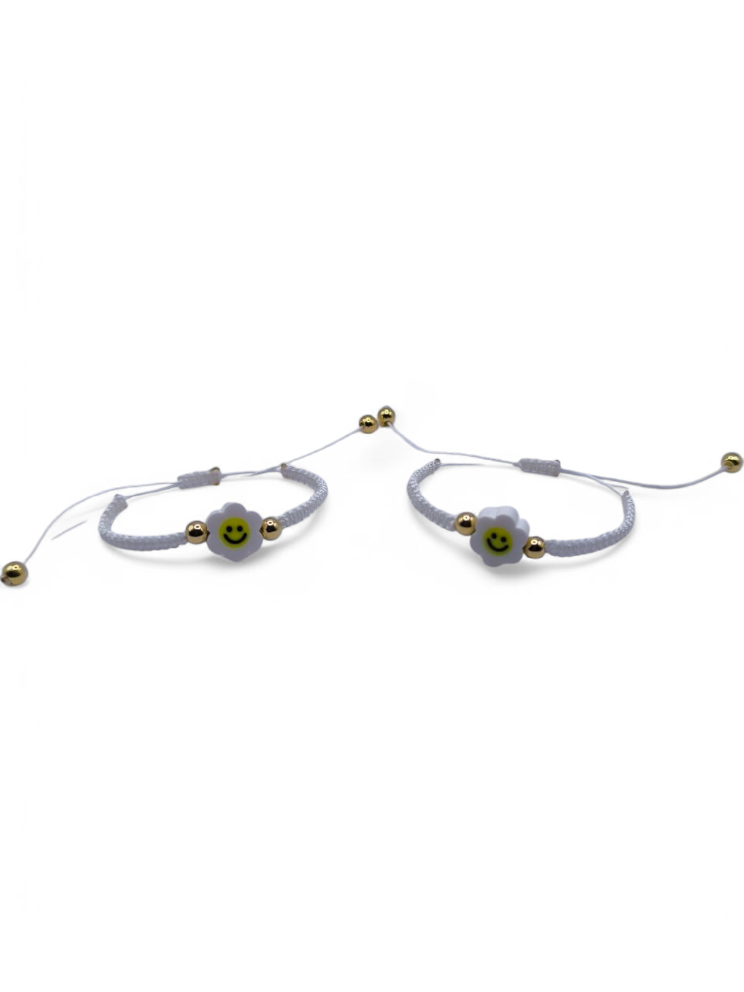 Bratara reglabila copii White Smile alb si auriu cu floare si zambet