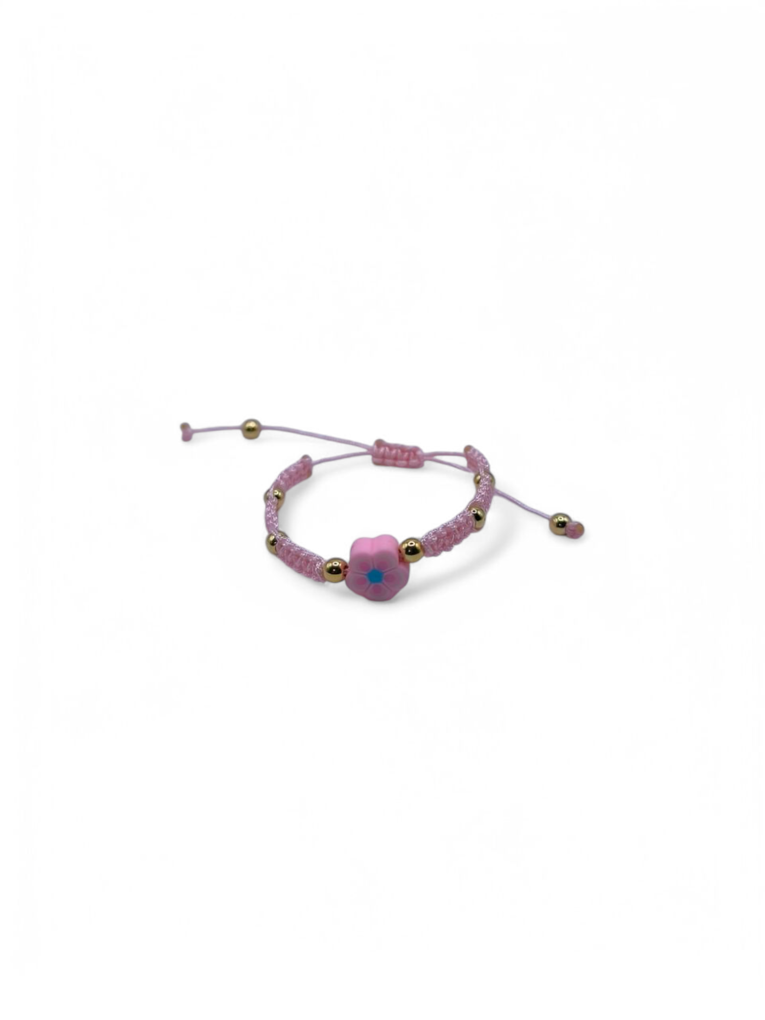 Bratara reglabila copii Light Pink Flower roz cu auriu si floare