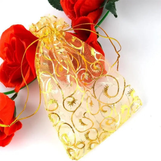 Saculet organza auriu cu model auriu 9x12