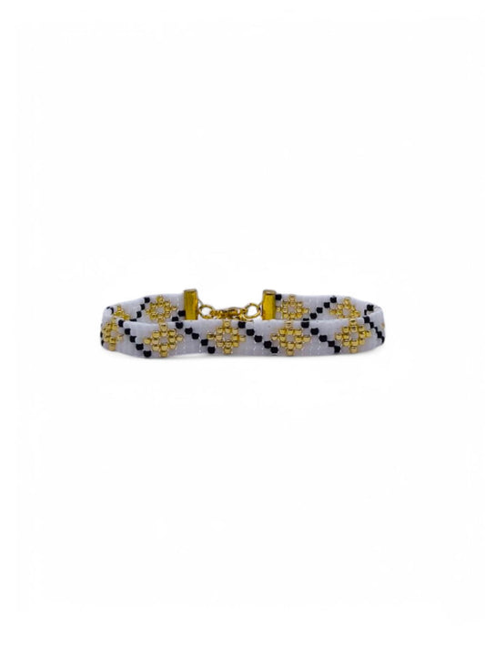 Bratara tesuta handmade Frosted Gold negru auriu si alb