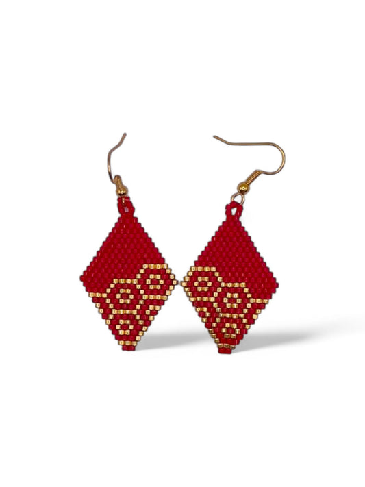 Cercei romb Cranberry Gold rosu si auriu