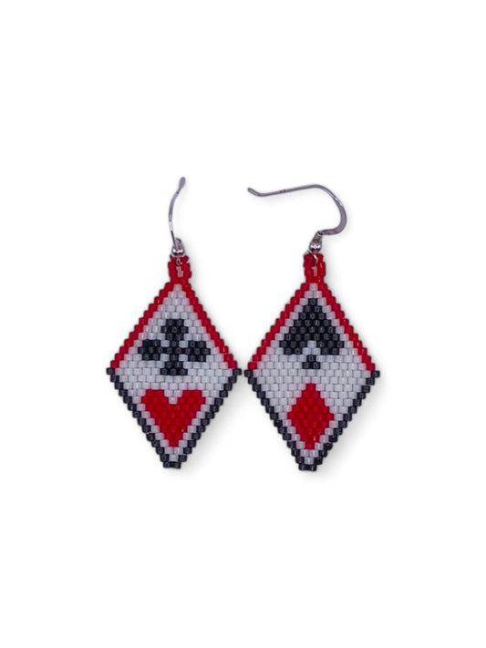 Cercei romb Player negru alb si rosu model carti de joc