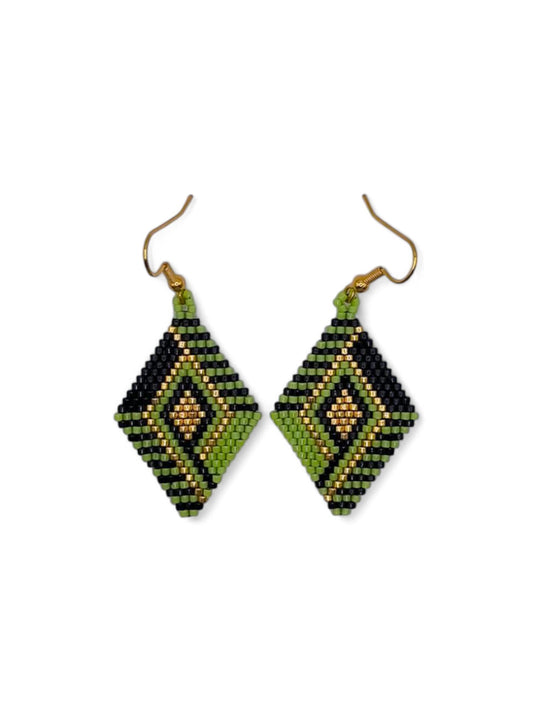 Cercei romb Chartreuse Gold verde, negru si auriu