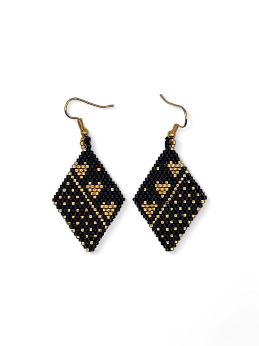 Cercei romb Black Love negru si auriu