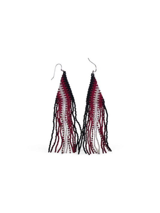 Cercei franjuri Garnet Crystal negru, rosu si argintiu