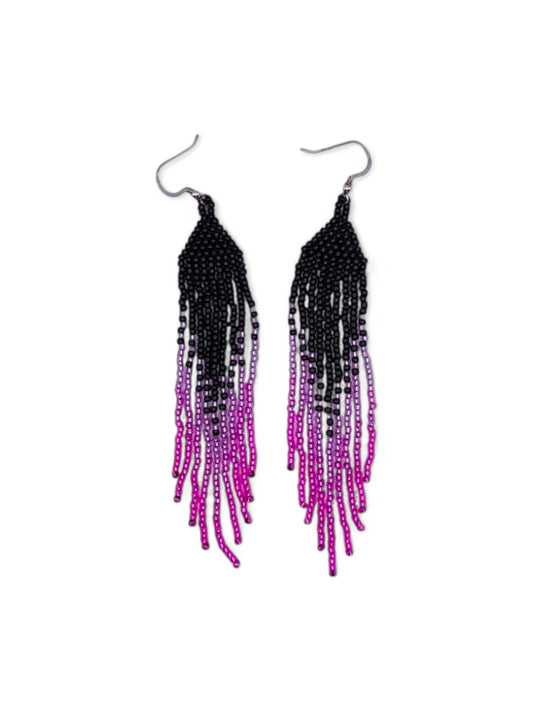 Cercei franjuri Pink Glow negru si roz