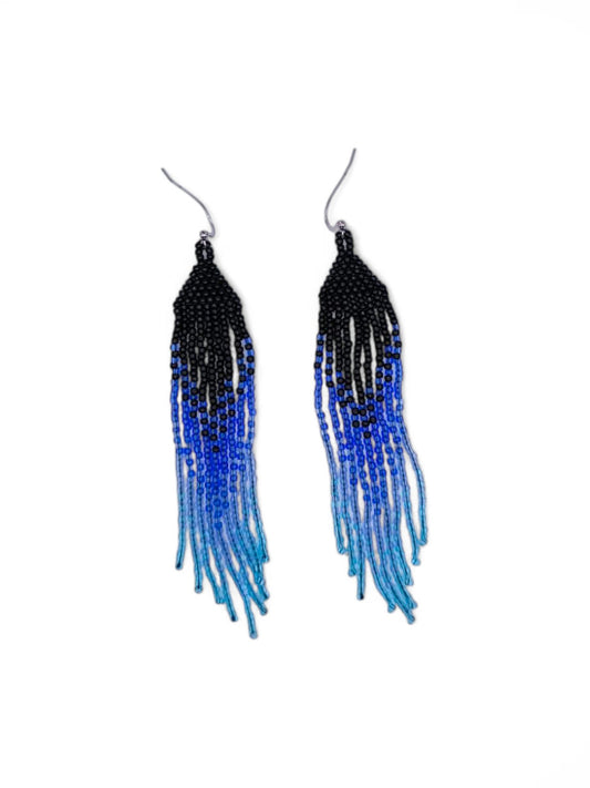 Cercei franjuri Sapphire&Aquamarine negru si albastru