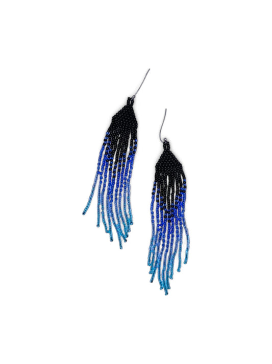 Cercei franjuri Sapphire&Aquamarine negru si albastru