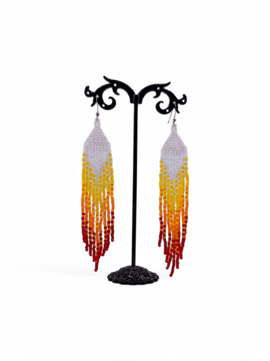 Cercei franjuri Light Fire alb, galben, portocaliu si rosu