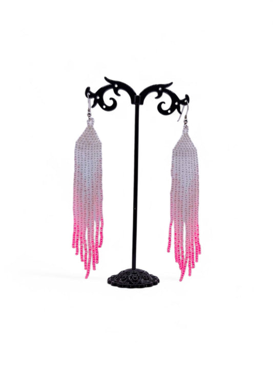 Cercei franjuri Hot Pink alb si roz