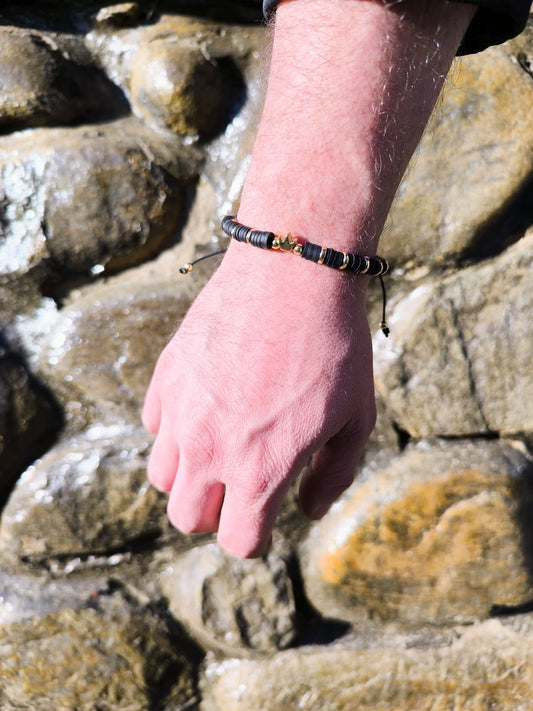 Bratara reglabila barbati Gold Crown negru si coroana auriu