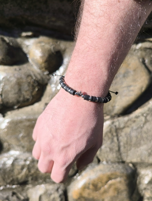 Bratara reglabila barbati Silver Crown negru si argintiu cu coroana