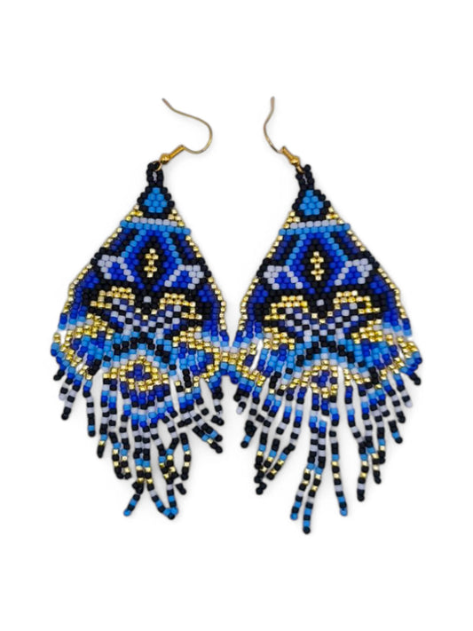 Cercei franjuri Cornflower albastru cu negru