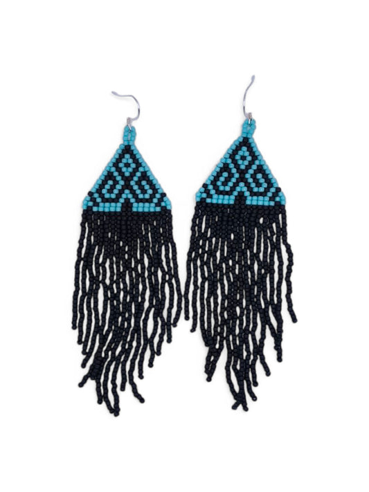 Cercei franjuri Frosted Turquoise negru si turcoaz