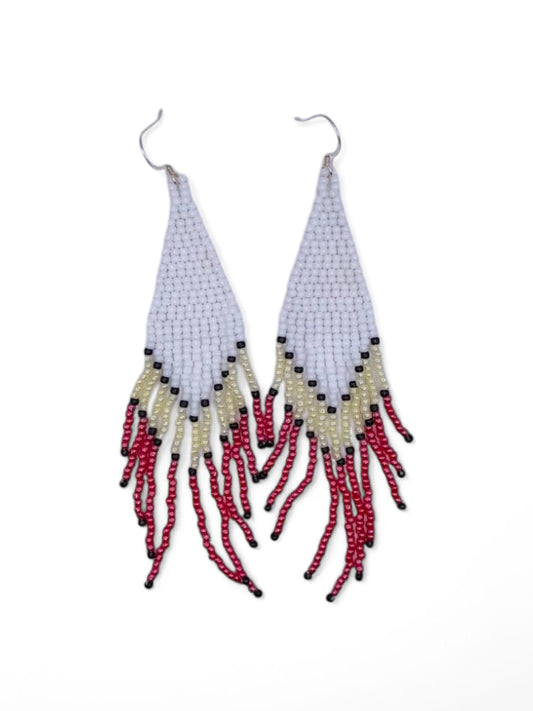 Cercei franjuri Cherry Cream rosu, crem si alb