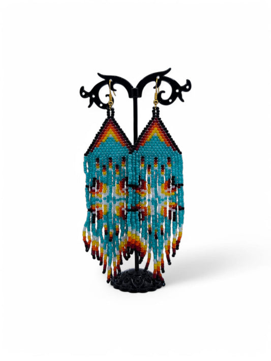 Cercei franjuri Frosted Feather albastri cu model traditional