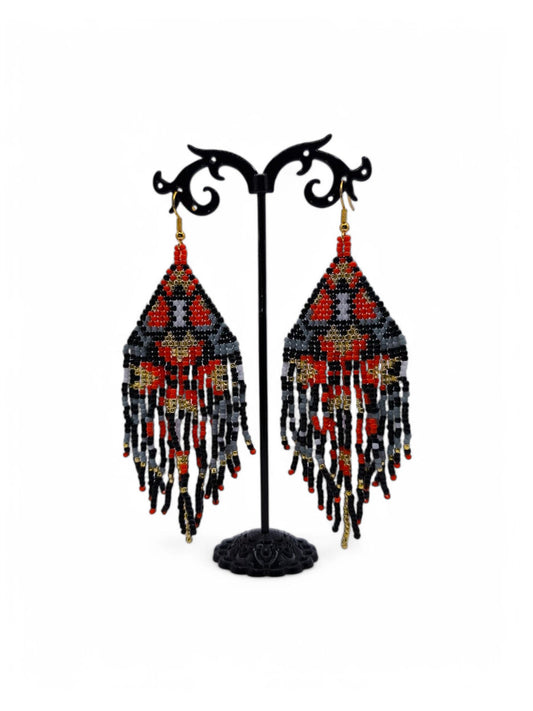 Cercei franjuri Sunset Starlight portocaliu cu negru