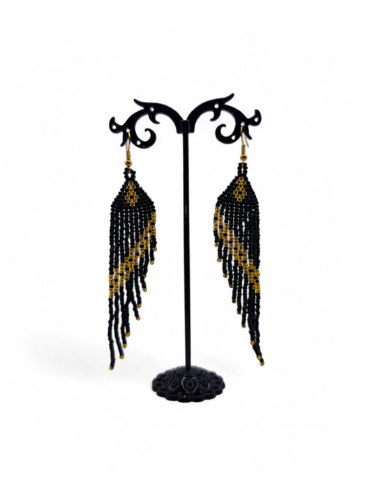 Cercei franjuri Black Topaz negru si auriu