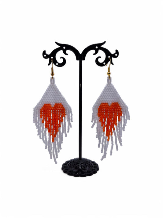 Cercei franjuri Red Heart alb si inima rosie