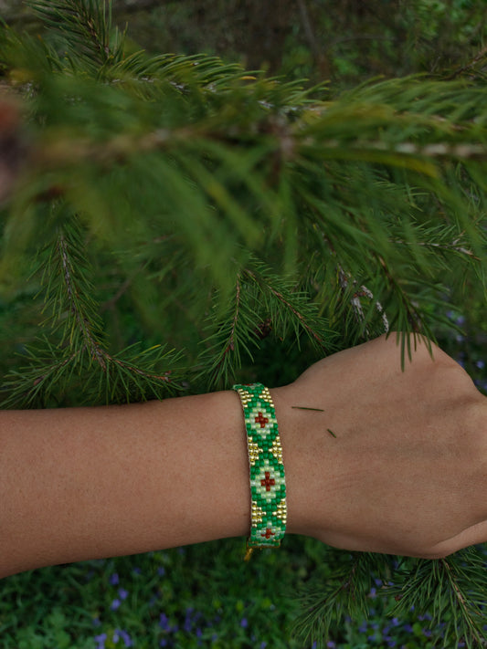 Bratara tesuta handmade Neon Shamrock verde si auriu