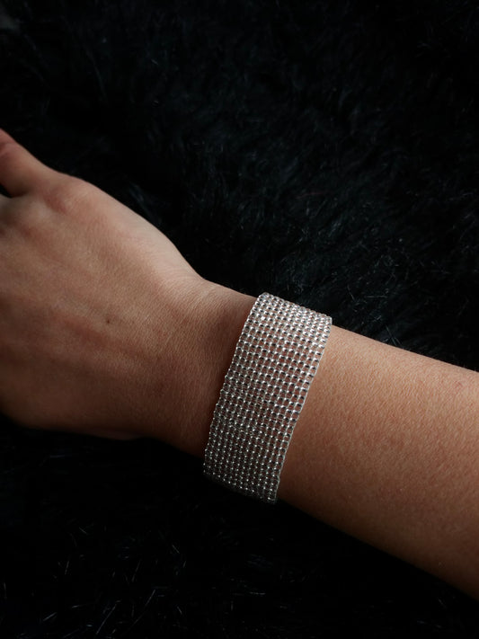 Bratara handmade tesuta Silver Crystal argintiu