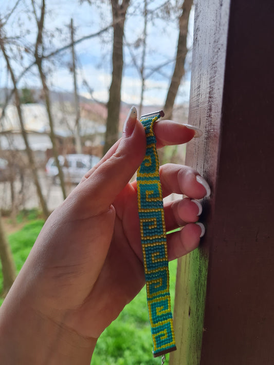 Bratara tesuta handmade Blue Dandelion albastru si galben