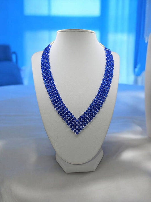 Colier handmade Silver Cobalt albastru si argintiu