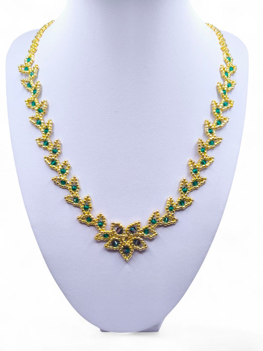 Set bijuterii handmade Emerald colier si bratara auriu si verde